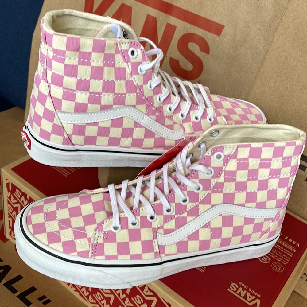 Vans Sk8-Hi Tapered Checkerboard Fchsapk/True White sneakers Men’s - Picture 11 of 16